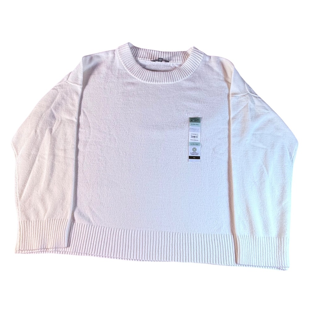 NEW Terra & Sky White Sweater 4X Plus Size Crew Neck Soft Knit Pullover Relaxed